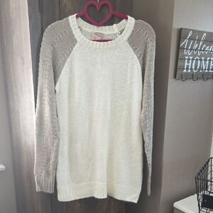 Forever 21 Lightweight Cream and Tan Crew Neck Sweater